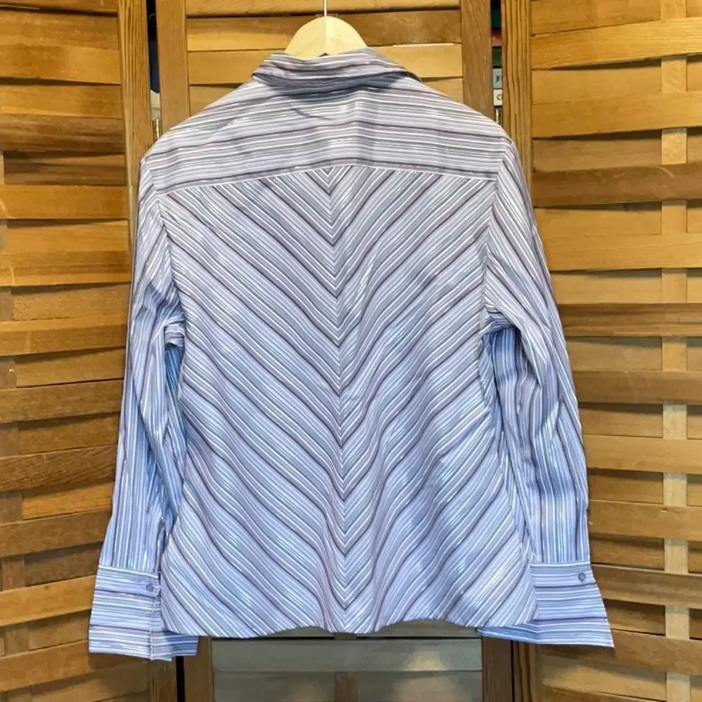 DCC Missy Purple White Silver Blouse Chevron Pattern Women Shirt XL Polyester